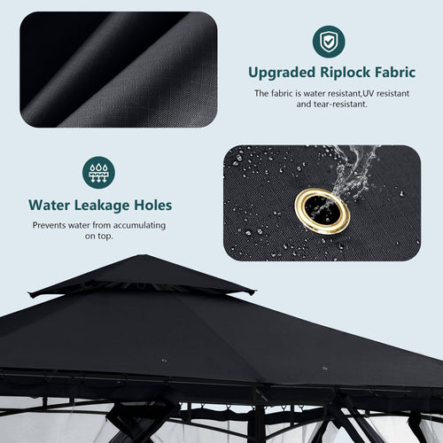 10x12 ft Heavy Duty Patio Gazebo with Netting Walls K69390
