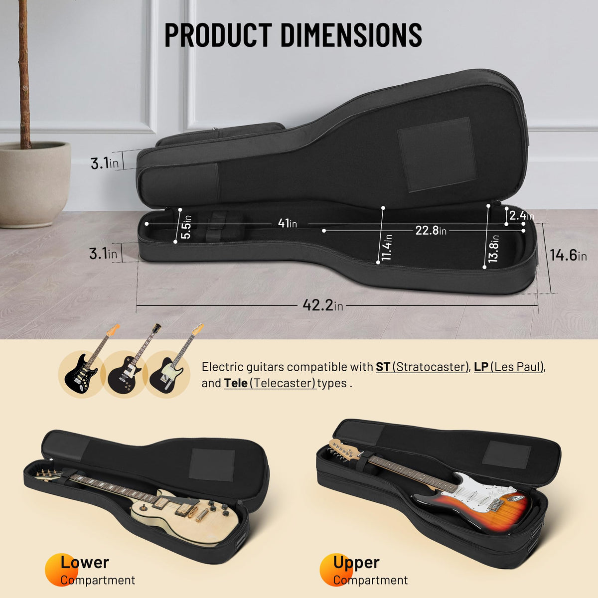 Padded Soft Electric Guitar Gig Bag Black S57985