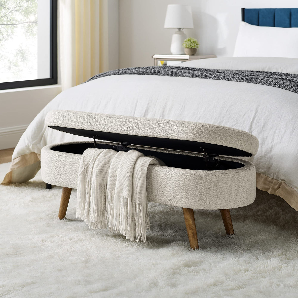 Oval Storage Bench with Rubber Wood Legs V999722