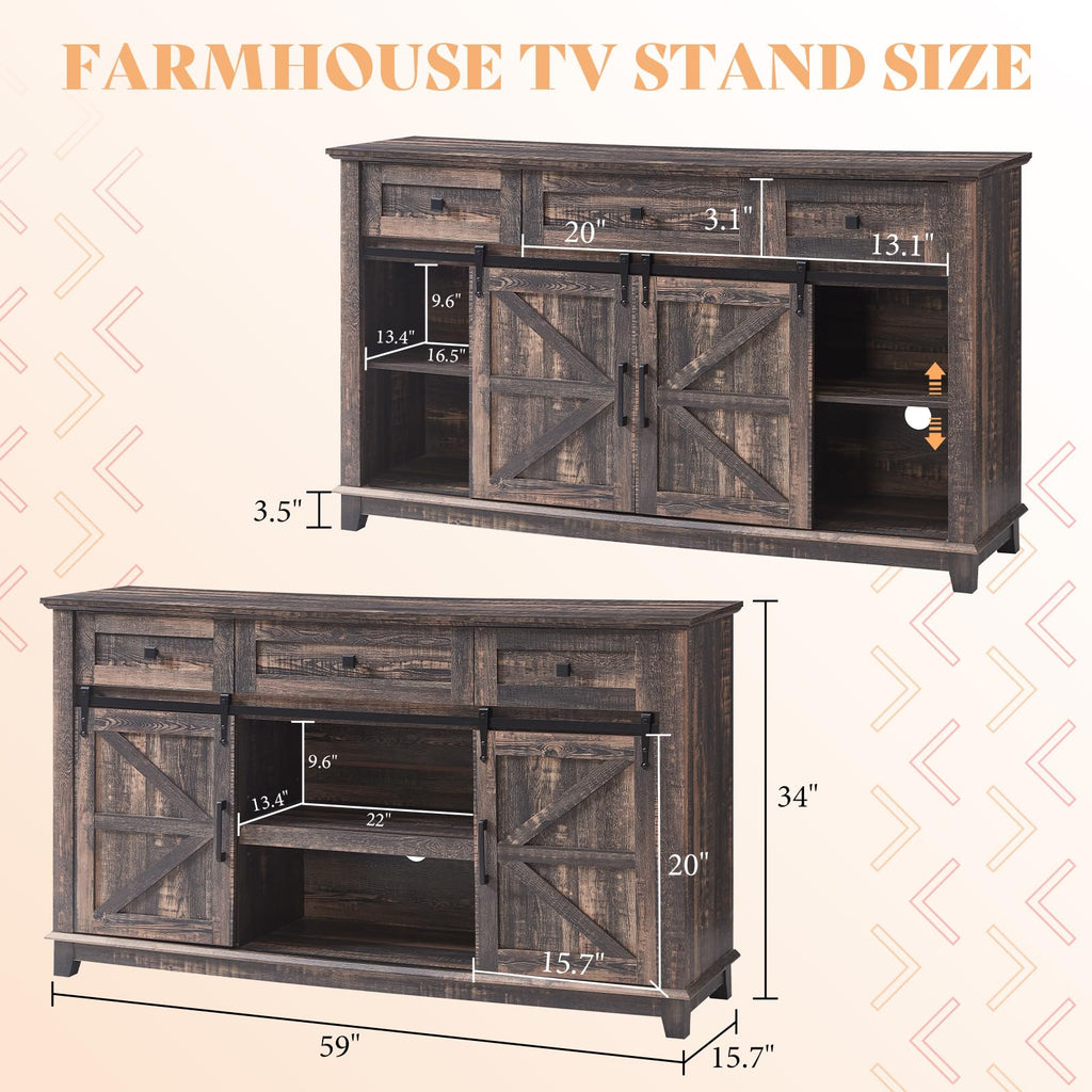 59" Dark Rustic Oak TV Stand with Storage Drawers L8786