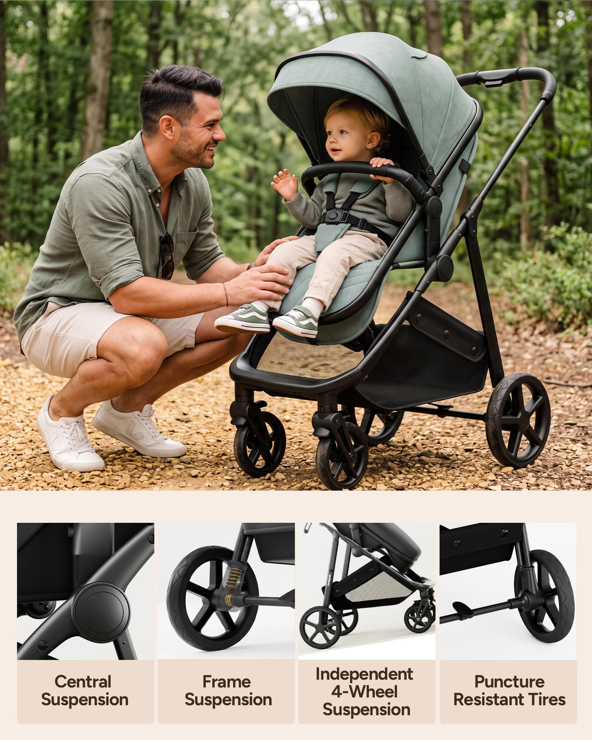 2-in-1 Bassinet Stroller Reversible Seat Black I245