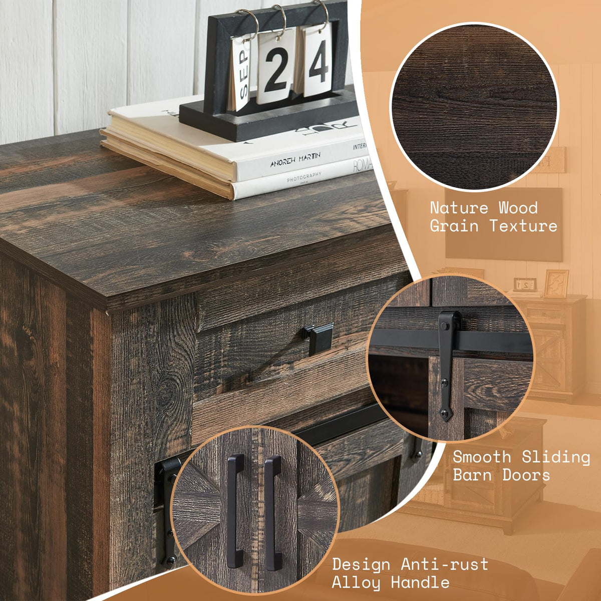 59" Dark Rustic Oak TV Stand with Storage Drawers L8786