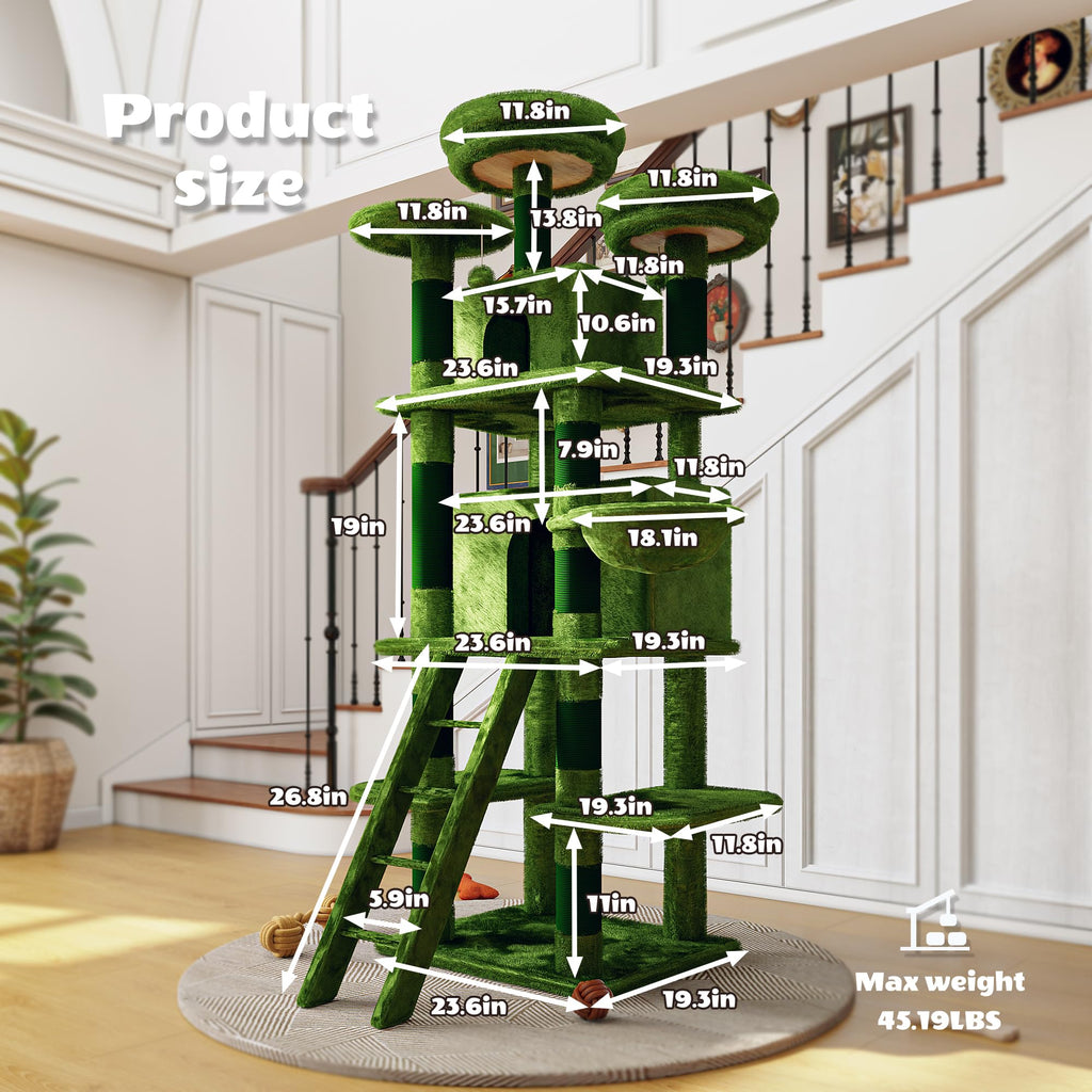 70.87'' Cat Tree Tower with Scratching Post and Hanging Hammock W3674