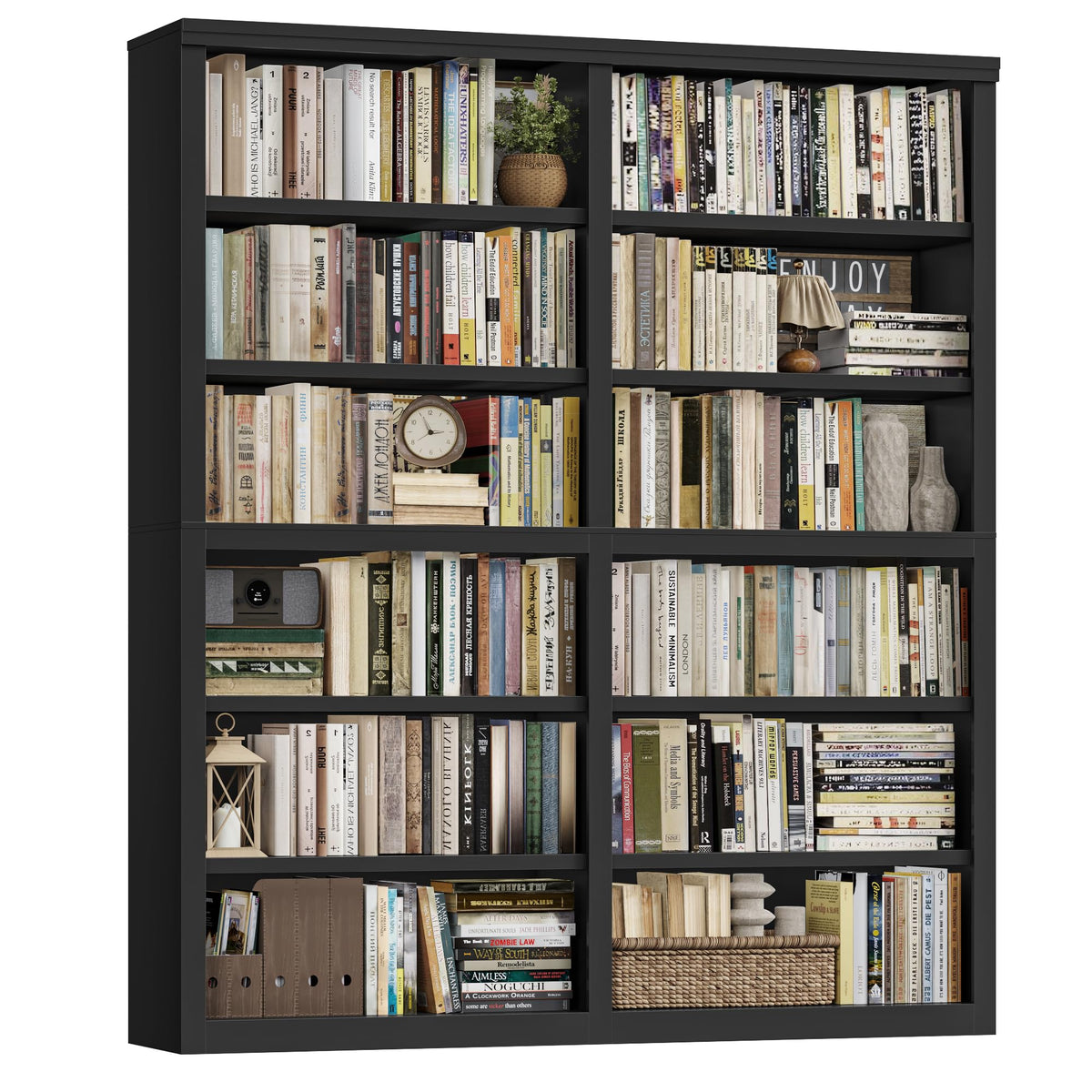 73" Tall Black 6-Tier Double Wide Bookshelf O204511