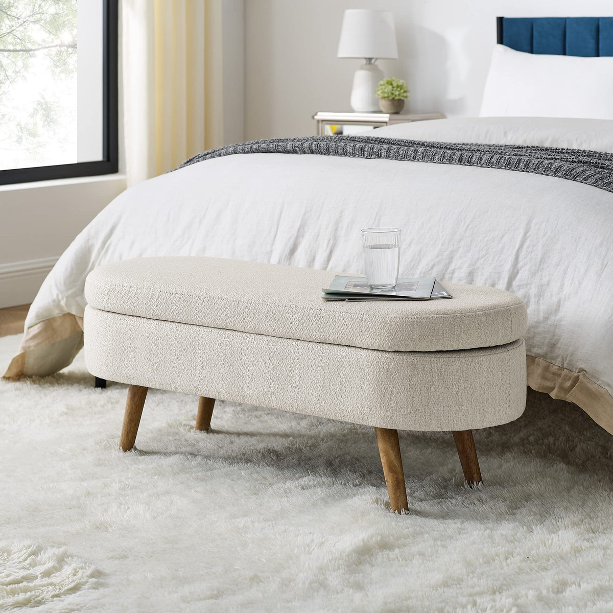 Oval Storage Bench with Rubber Wood Legs V999722