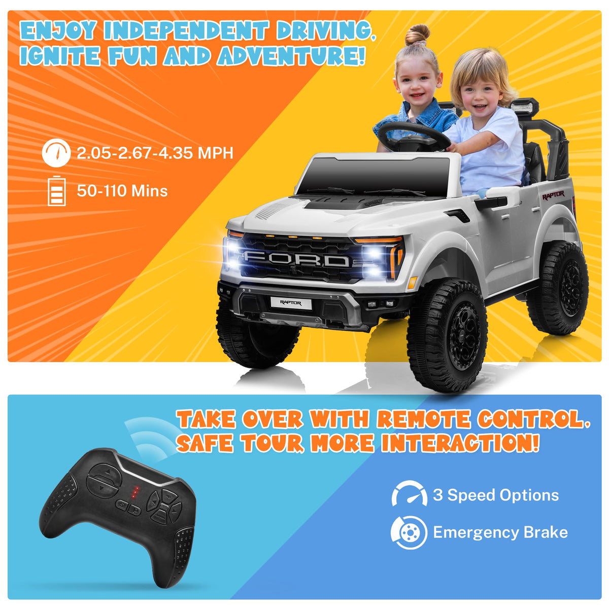 White 24V 2 Seater Kids Ride on Truck with Parent Remote Control R1173