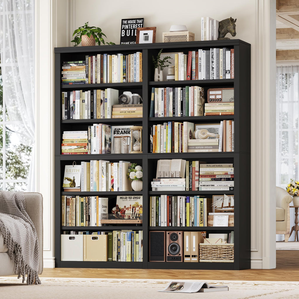 73" Tall Black 6-Tier Double Wide Bookshelf O204511