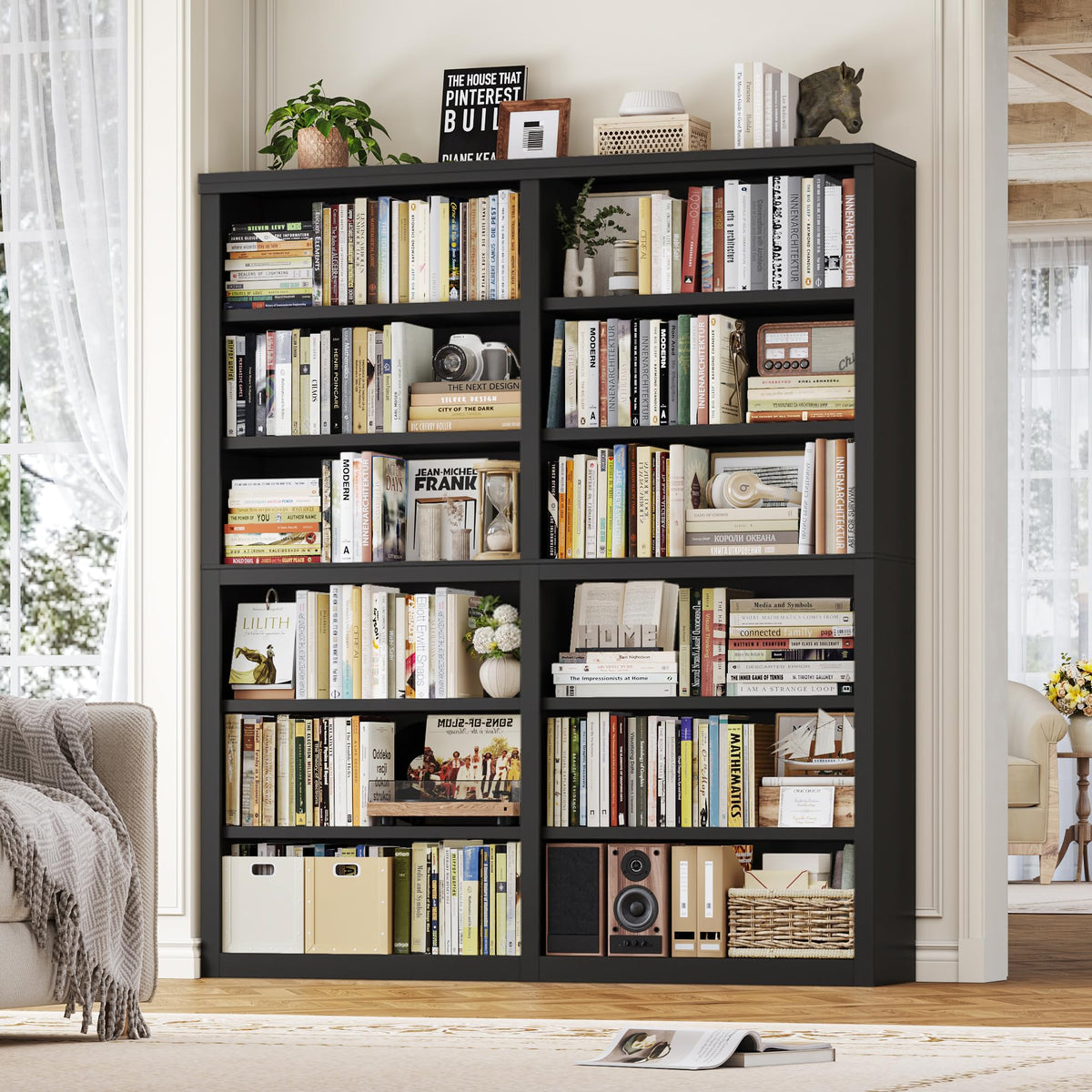 73" Tall Black 6-Tier Double Wide Bookshelf O204511