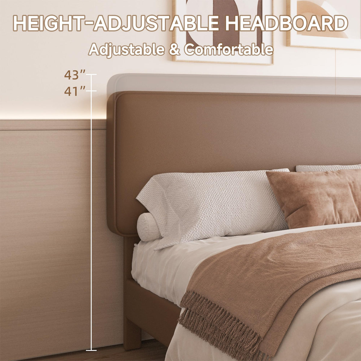 Brown Leather Full Size Platform Bed Frame A559