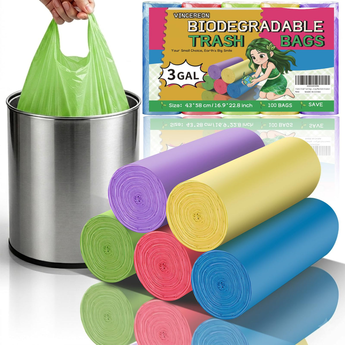 3 Gallon Biodegradable Unscented Trash Bags 100 Count Q8834