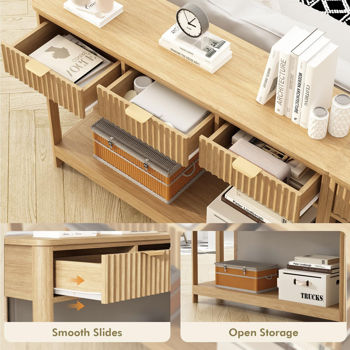 Fluted Console Table with Drawers Q85464