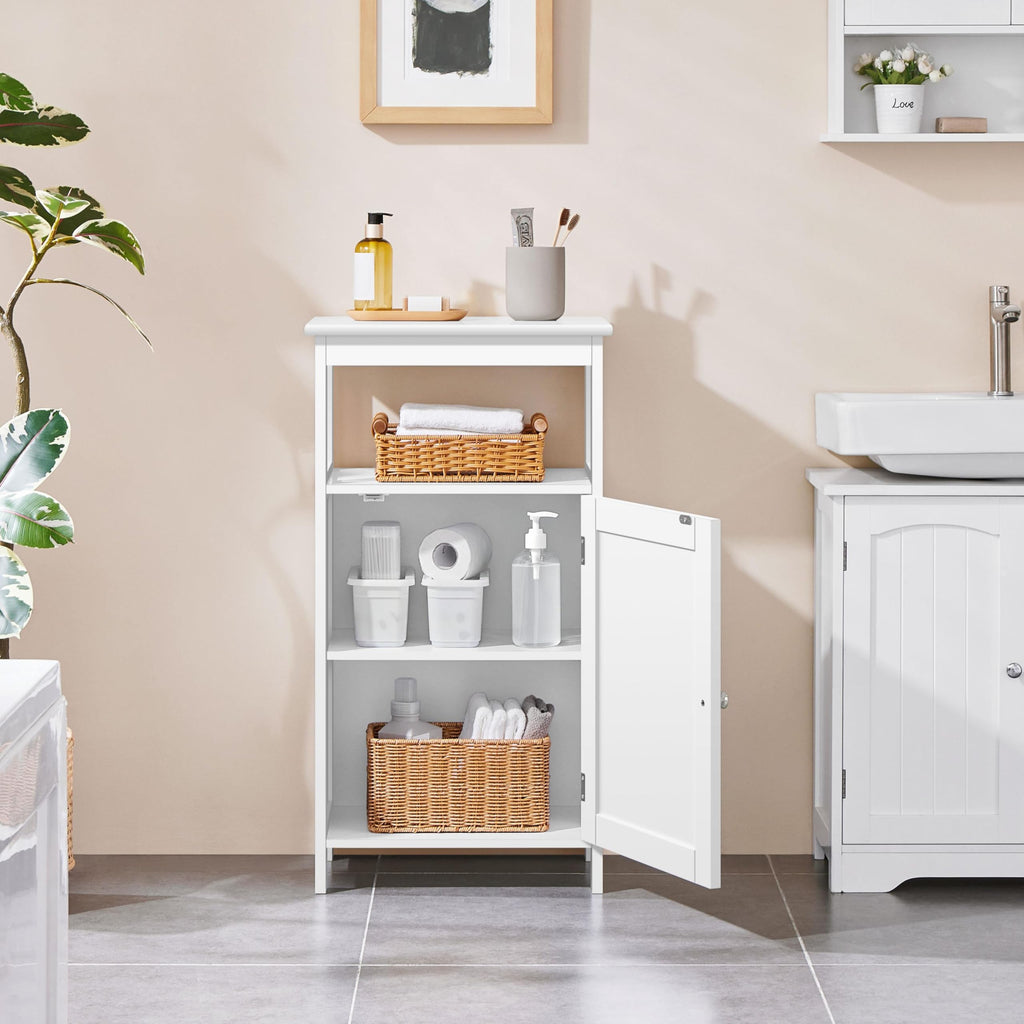 White Bathroom Storage Cabinet with Door & Open Shelf X52868