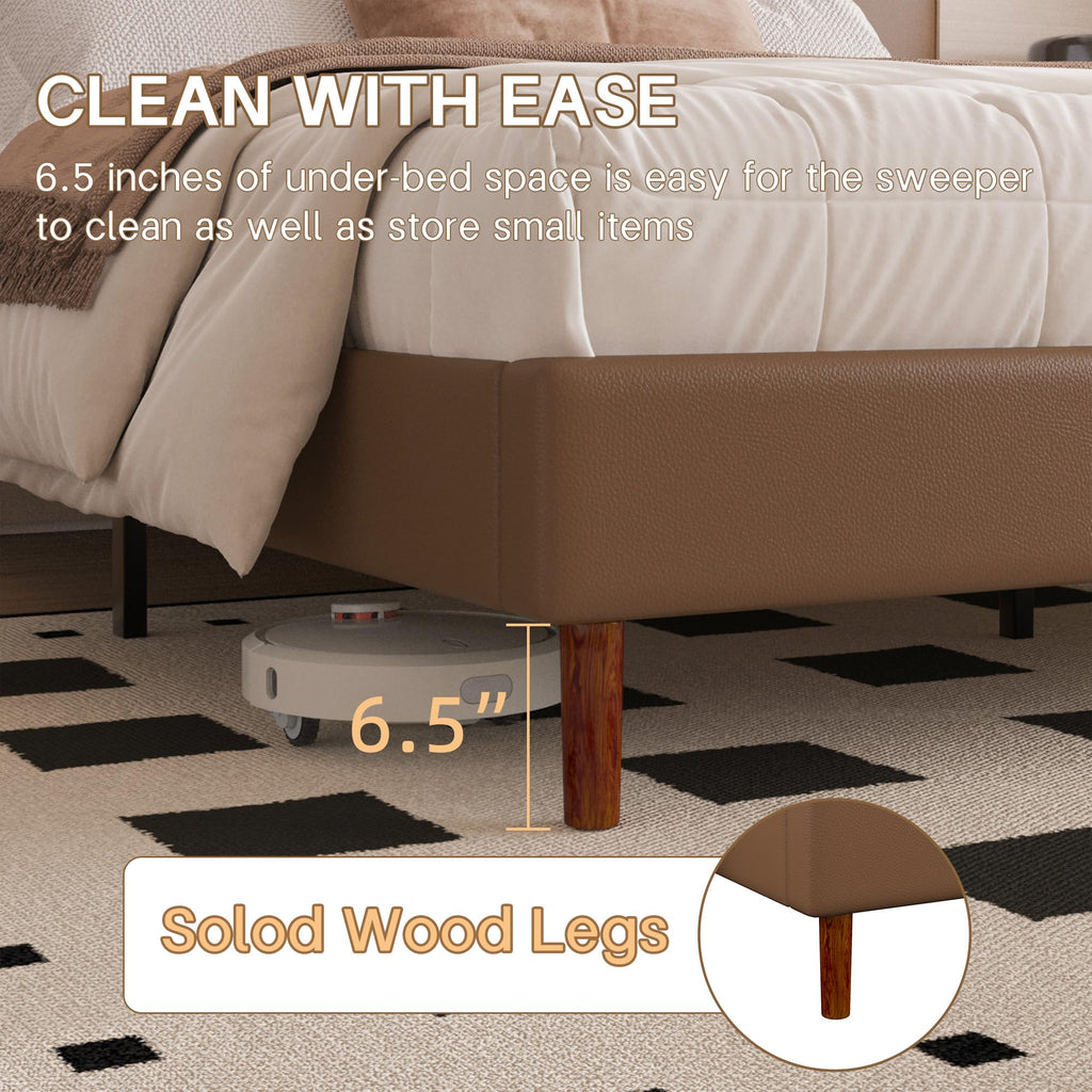 Brown Leather Full Size Platform Bed Frame A559