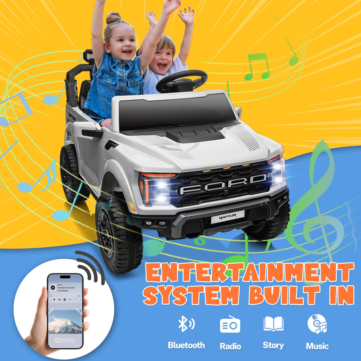White 24V 2 Seater Kids Ride on Truck with Parent Remote Control R1173