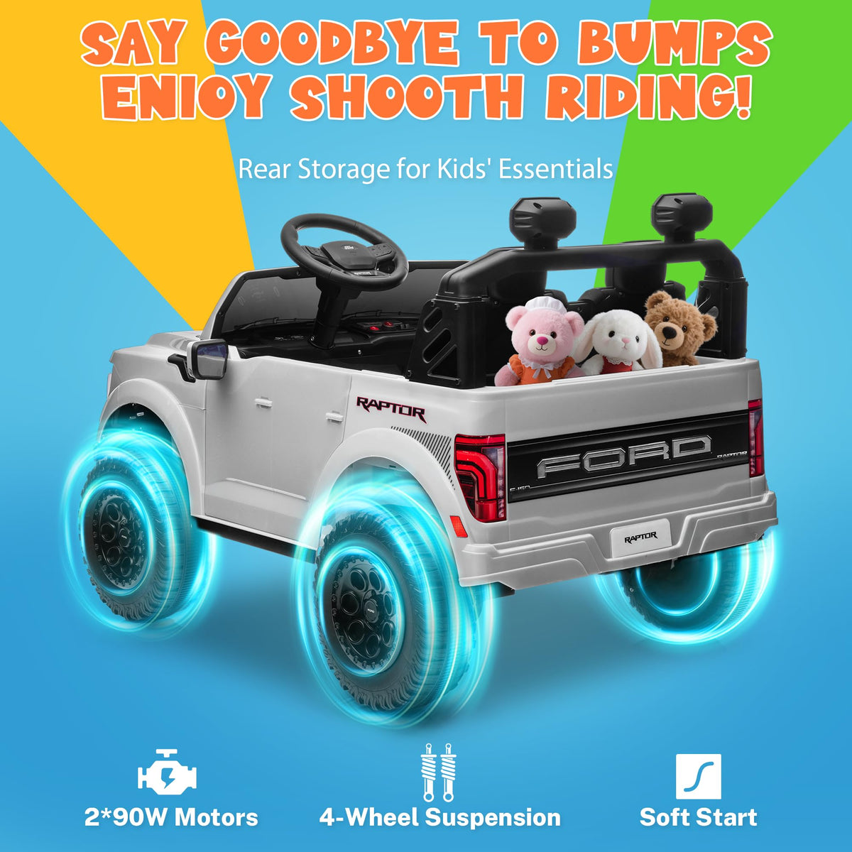 White 24V 2 Seater Kids Ride on Truck with Parent Remote Control R1173