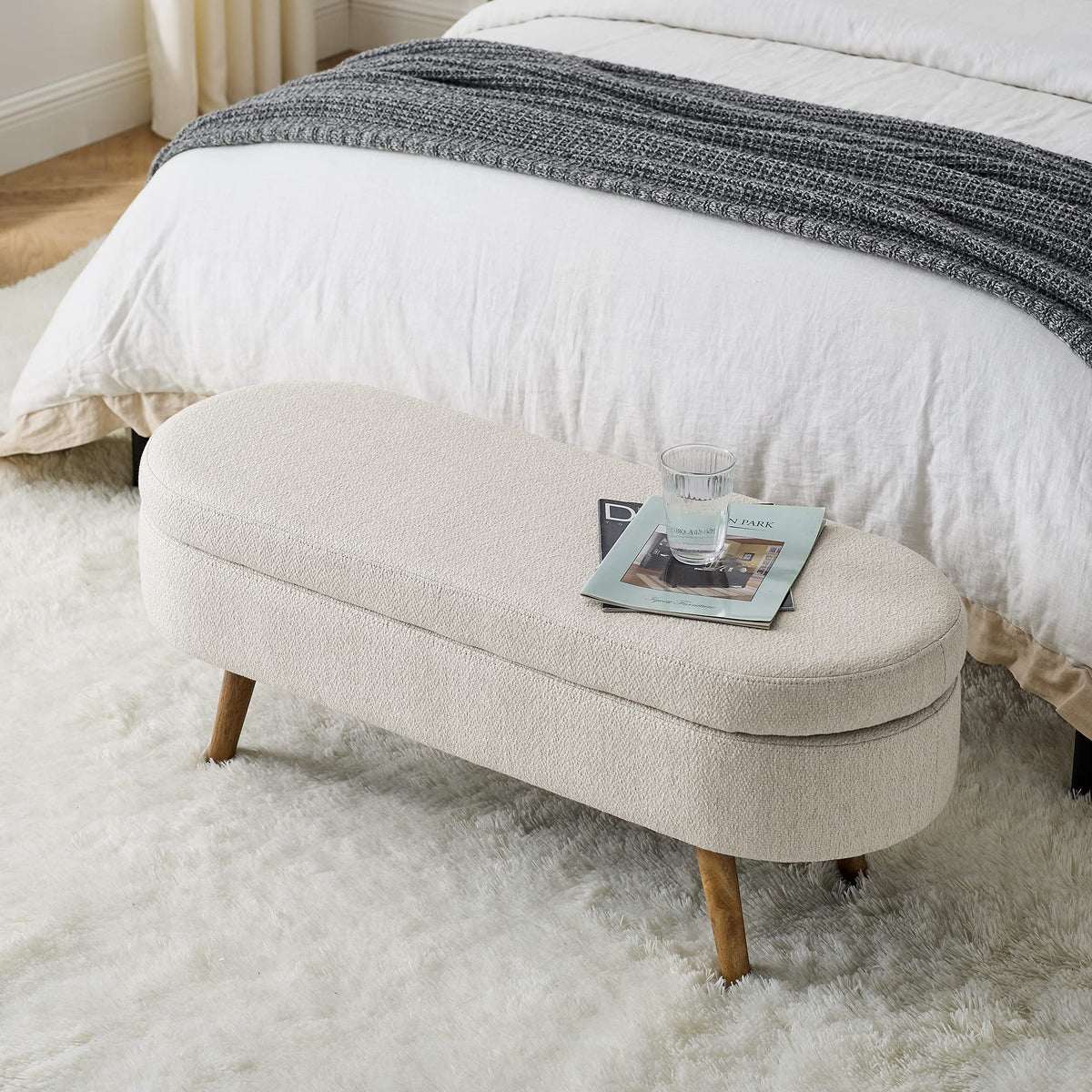 Oval Storage Bench with Rubber Wood Legs V999722