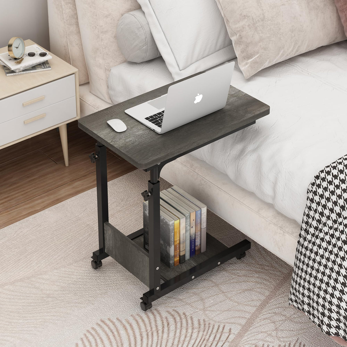 Adjustable Height C Table with Wheels and Storage F849