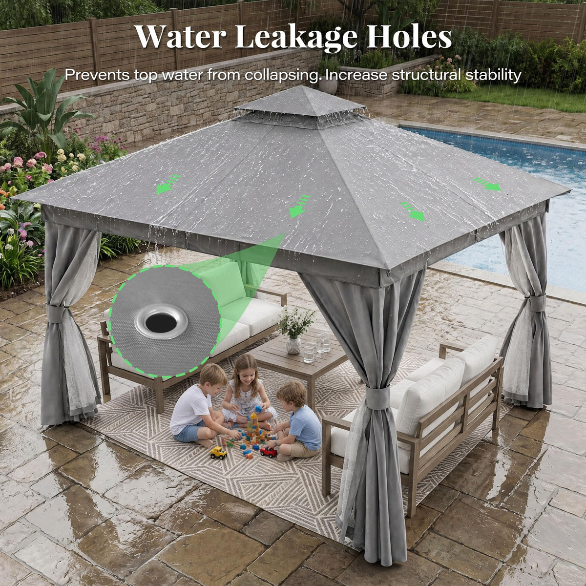 12x12 Gazebo Canopy with Netting, Curtains & Double Roof M4988