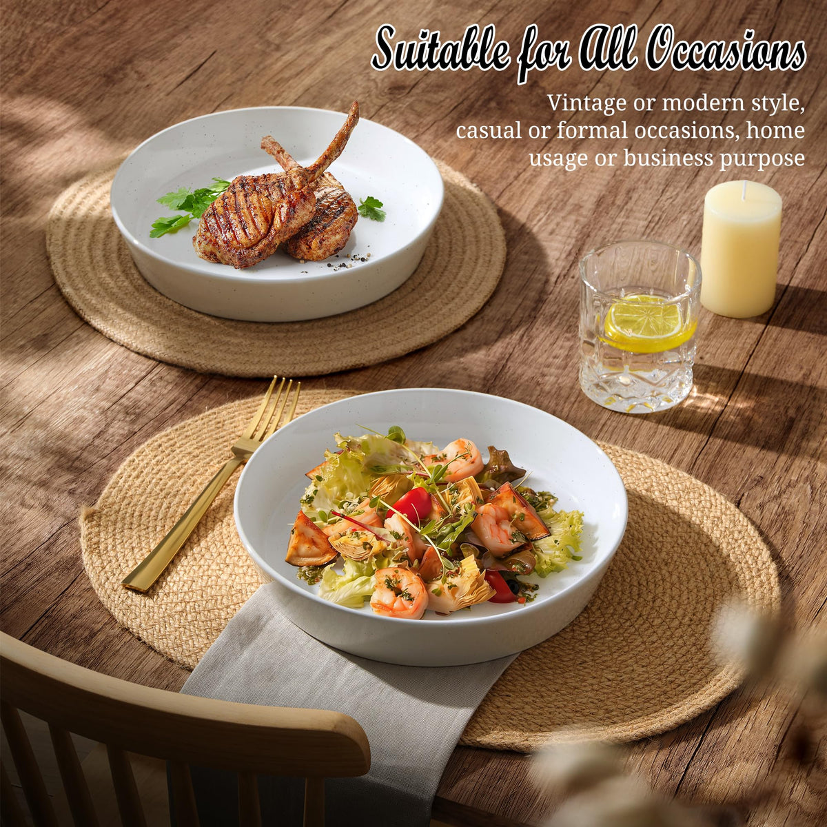 34oz Stoneware Pasta Bowls Set of 4 Speckled White L61050