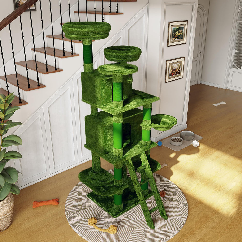 70.87'' Cat Tree Tower with Scratching Post and Hanging Hammock W3674